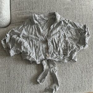 Zara Striped Tie-Front Crop Top with tie knot waist detail XS